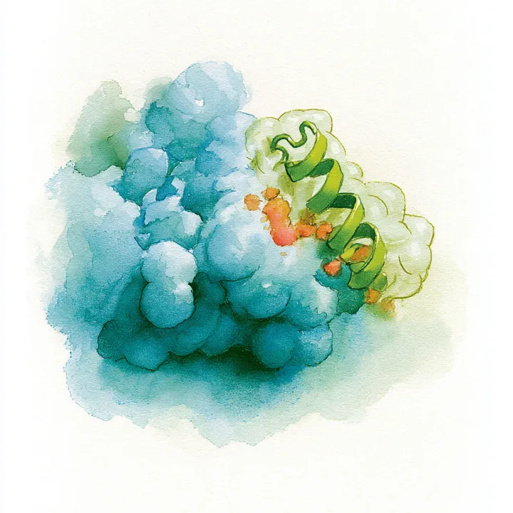Watercolor illustration of a binder interacting with a target protein